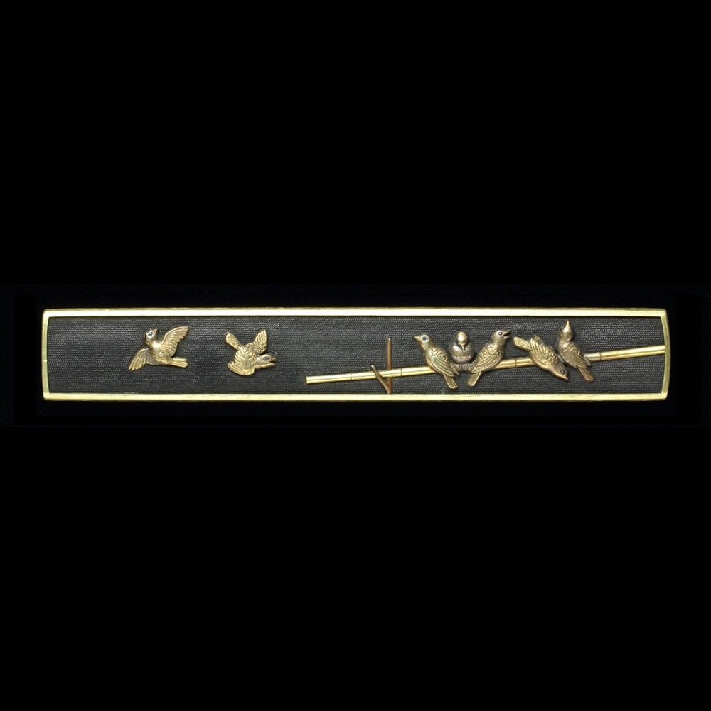 Kozuka - Hozon - by Goto Yoshihide - 雀図小柄 銘 園部芳英(花押)小柄芳英
