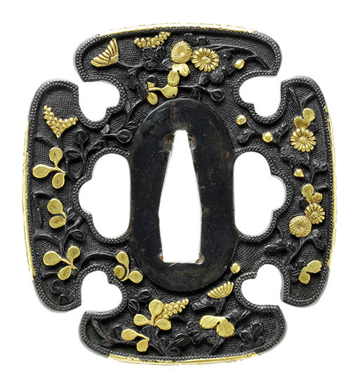 Tsuba - Tokuho - by Mino School - Autumn Grass Design, Unsigned, Mino