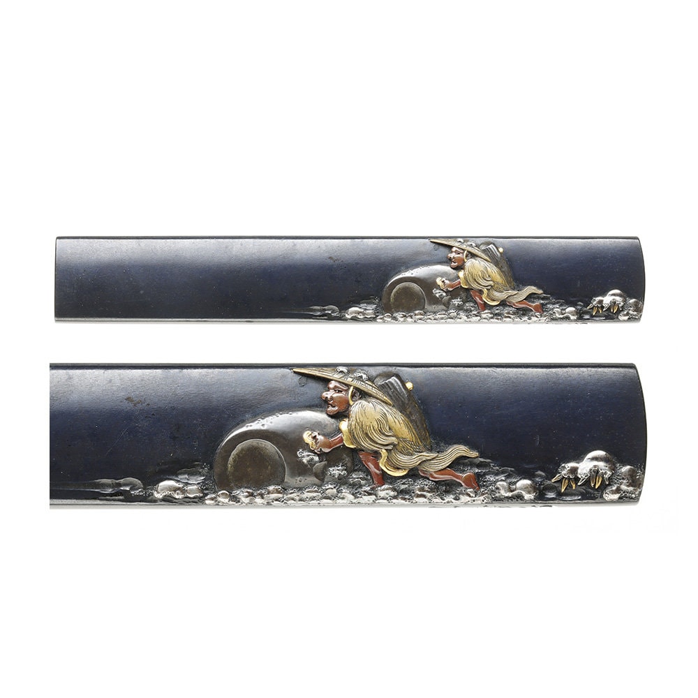 雪中農夫図小柄 棟銘 弘寿 弘壽(花押)小柄弘寿(水戸)