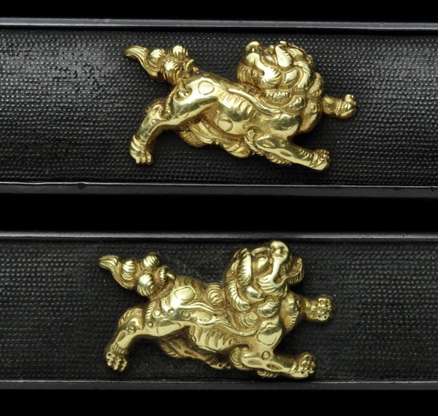 獅子図二所(小柄・笄) 銘 後藤悦乗花押二所悦乗