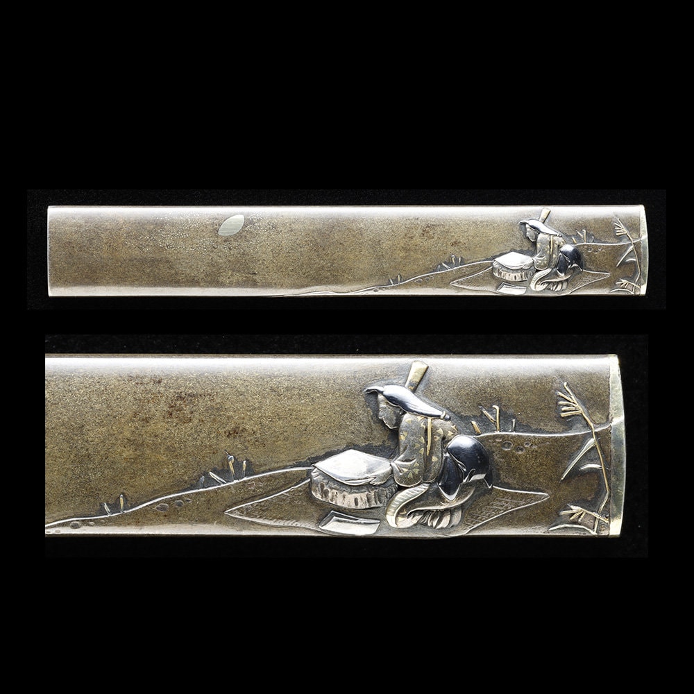 Kozuka - Hozon - by Yokoya School - Kozuka with Kinuta (Fulling Block) Design, Signed Riuzai Minkoku (Kao)