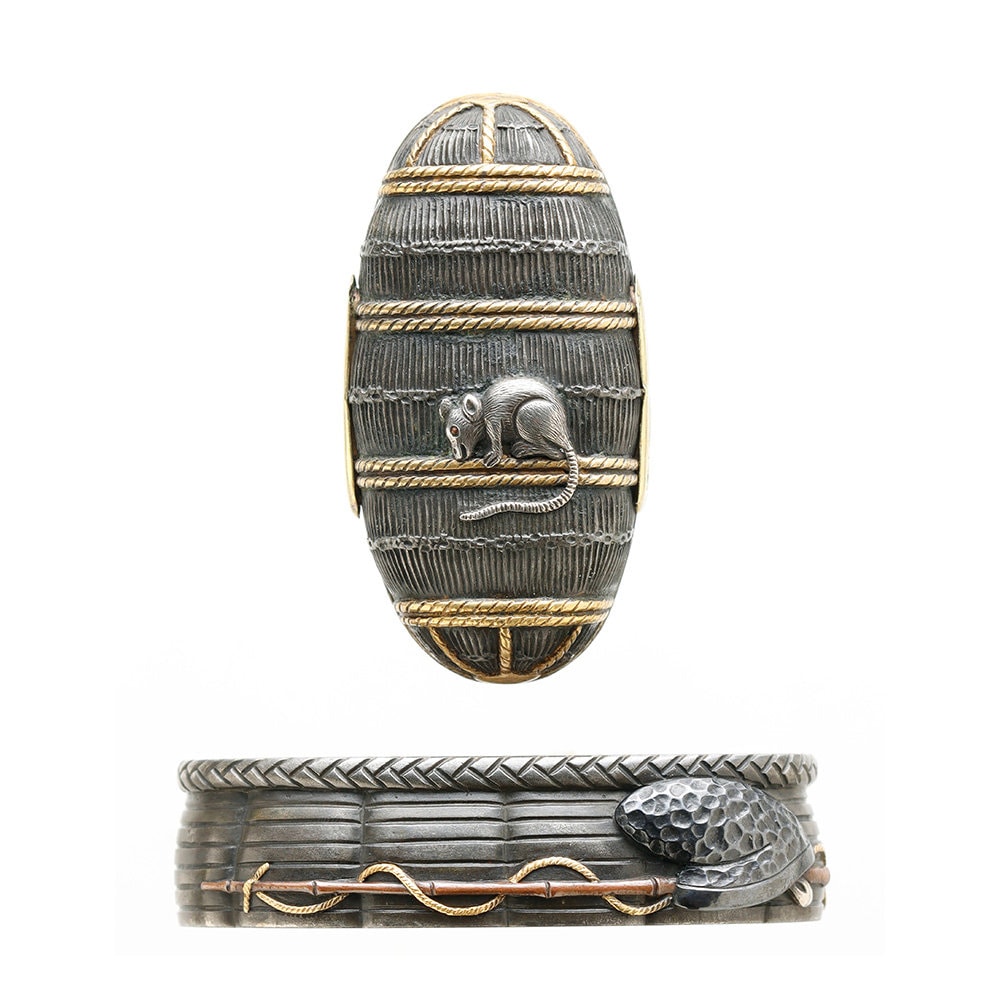 Fuchi-Kashira - Tokuho - by Hamano Shozui - Fuchi-Kashira: Ebisu & Daikoku Rusumoyo-zu, Signed Shozui