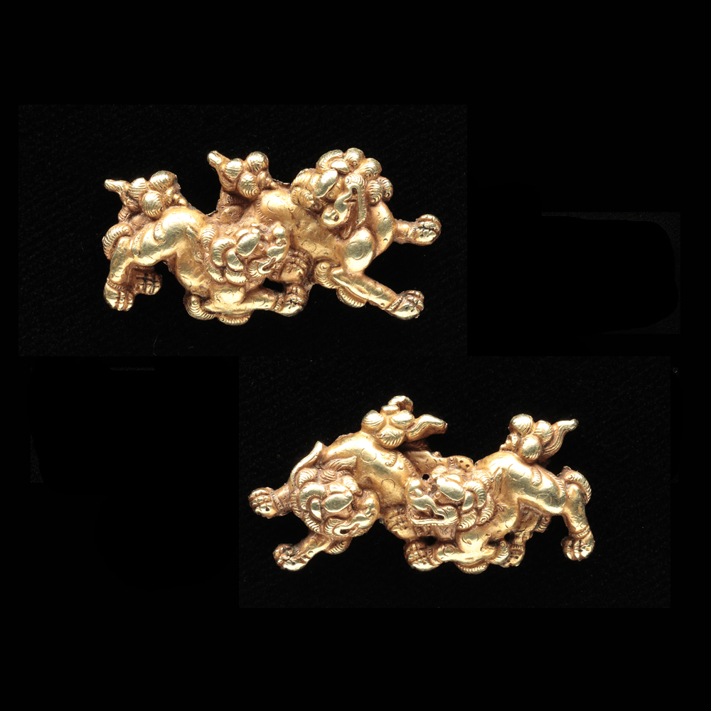 二疋獅子図目貫 無銘 後藤(桃山), 掲載予定品, 後藤