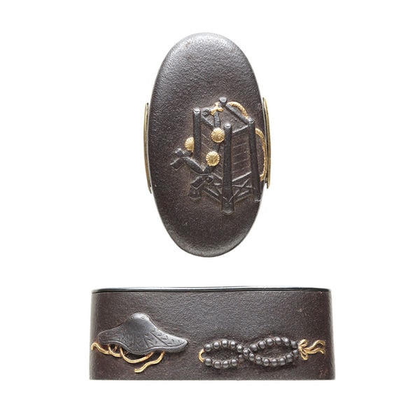 勧進帳図縁頭 銘 宗隣(花押) 壽八十三才作