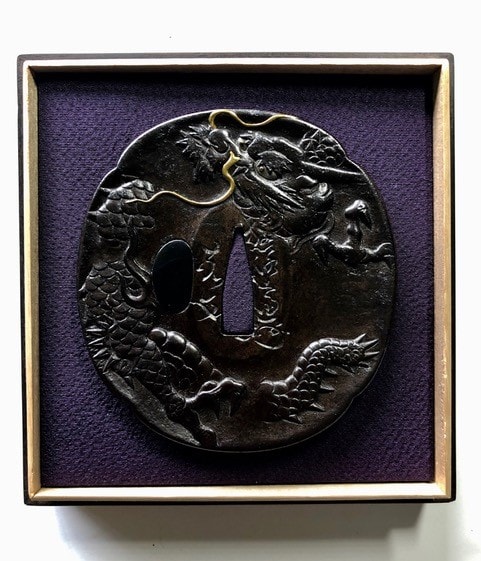 Tsuba - Tokuho - by Hamano Sekibun - Dragon in Waves by Yurakusai Sekibun