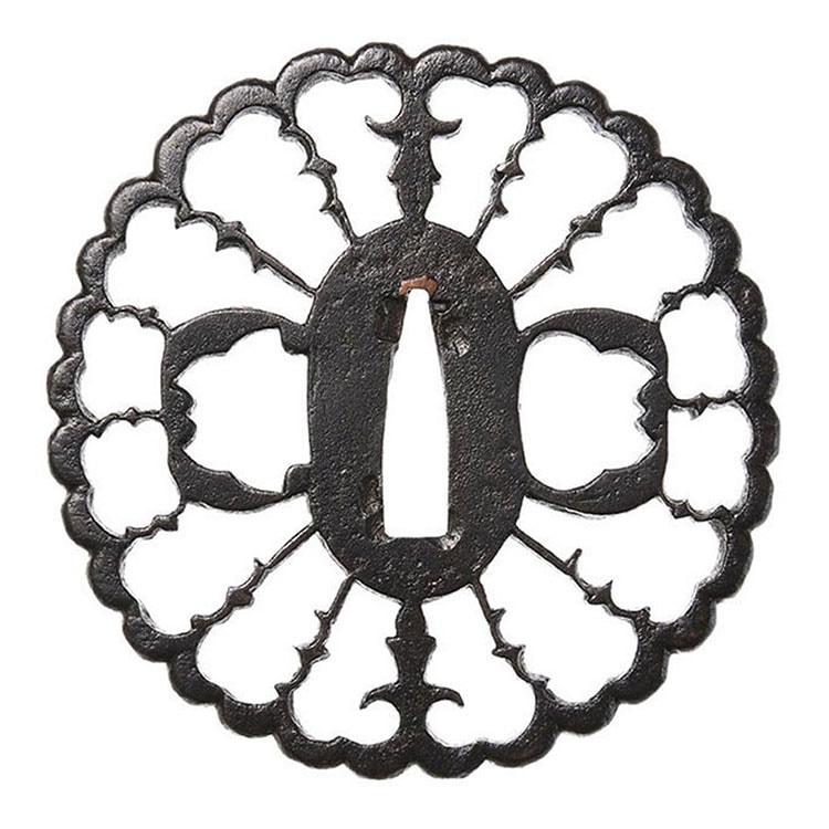 Tsuba - Tokuho - Kyosukashi Tsuba with Budding Myoga and Wild Geese Openwork