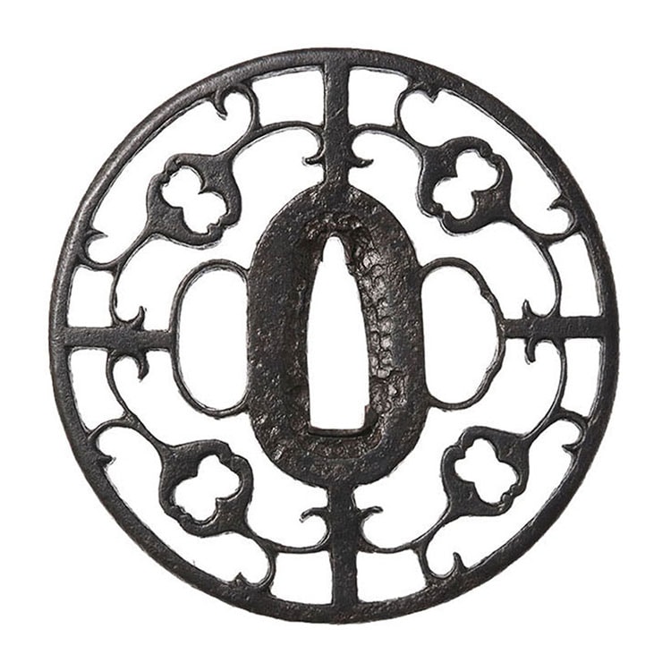Tsuba - Hozon - Kyosukashi Shihou Dakimyouga Karakusa Sukashi Tsuba