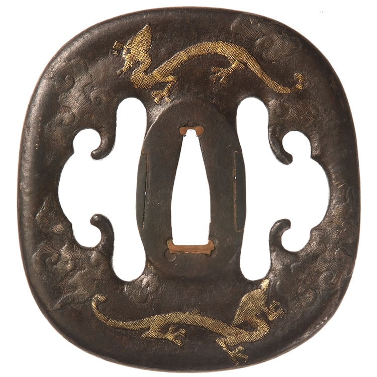 Tsuba - Hozon - by Shimizu School - Koudai Jingo Cloud Dragon Tsuba / Hozon Tosogu