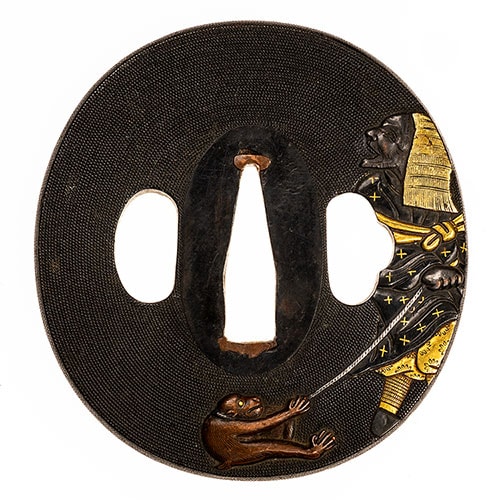 Tsuba - Hozon - Mito Ryoushi Hoenzu (Hunter Catching Monkey) Tsuba - Hozon Tosogu