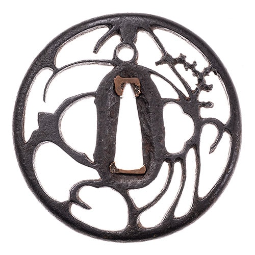 Tsuba - Tokuho - by Akasaka Tadamasa - Ko-Akasaka Ashi Kari (Reed Goose) Sukashi Tsuba, Tokubetsu Hozon Tosogu