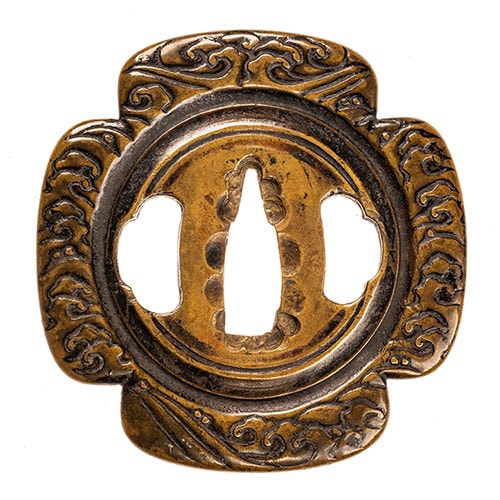 Tsuba - Tokuho - by Hirata Hikozo - 彦三 波に円相文鍔 特別保存刀装具