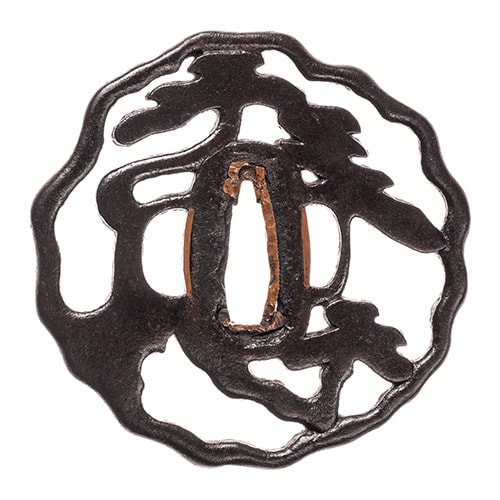 Tsuba - Jūyō - by Hayashi Matashichi - 林又七 遠見松透鍔/鐔 重要小道具