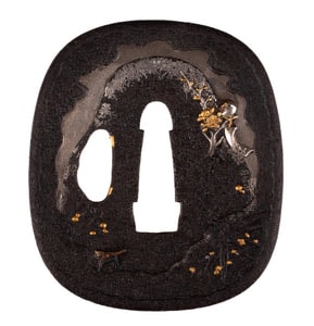 Iron Tanaka School Tsuba by Toshikage with NBTHK Hozon Tosogu - Three Friends of Winter