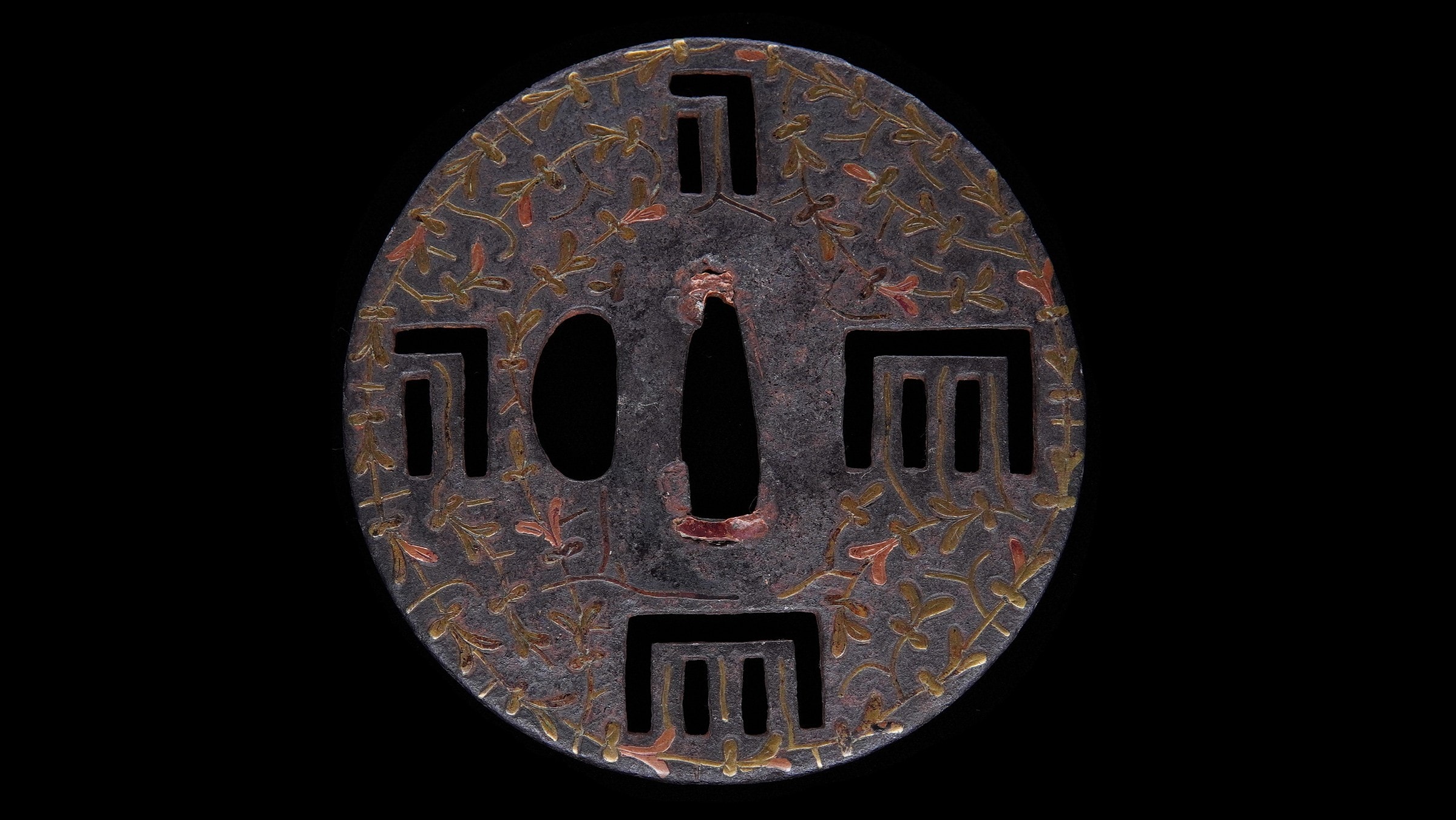 Tsuba - Tsuba with Ivy Arabesque and Key Sukashi Design, Unsigned