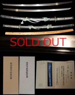 Katana - Tokuho - by Omiya School - A masterpiece "Omiya" Tokubetsu Hozon Token, as if seeing a grand work by Kagemitsu or Yoshioka Ichimonji! With luxurious kikumon shakudo koshirae.