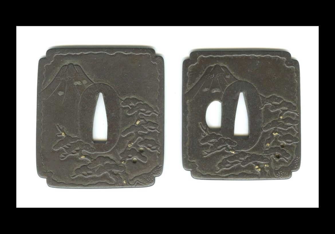 Tsuba - 鉄地大小鍔 美品 #040315