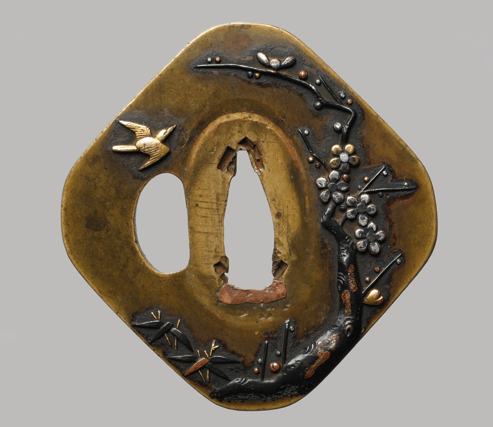 Tsuba Nara Bird and Plum Tree