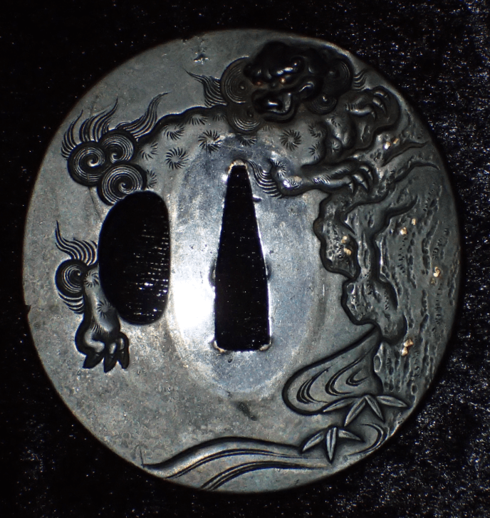 Tsuba - by Murakami Josui - Shishi Tsuba by Josui