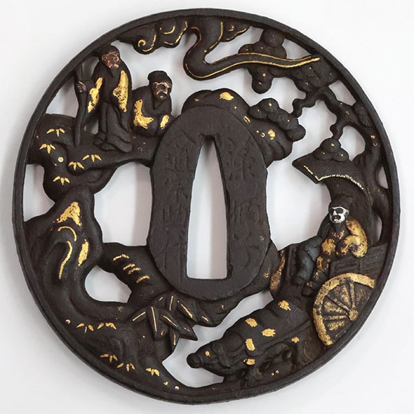 Tsuba - by Hikone Soten - Tsuba by Soheishi Munenori of Omi Hikone, Tang Nobleman Design, Iron