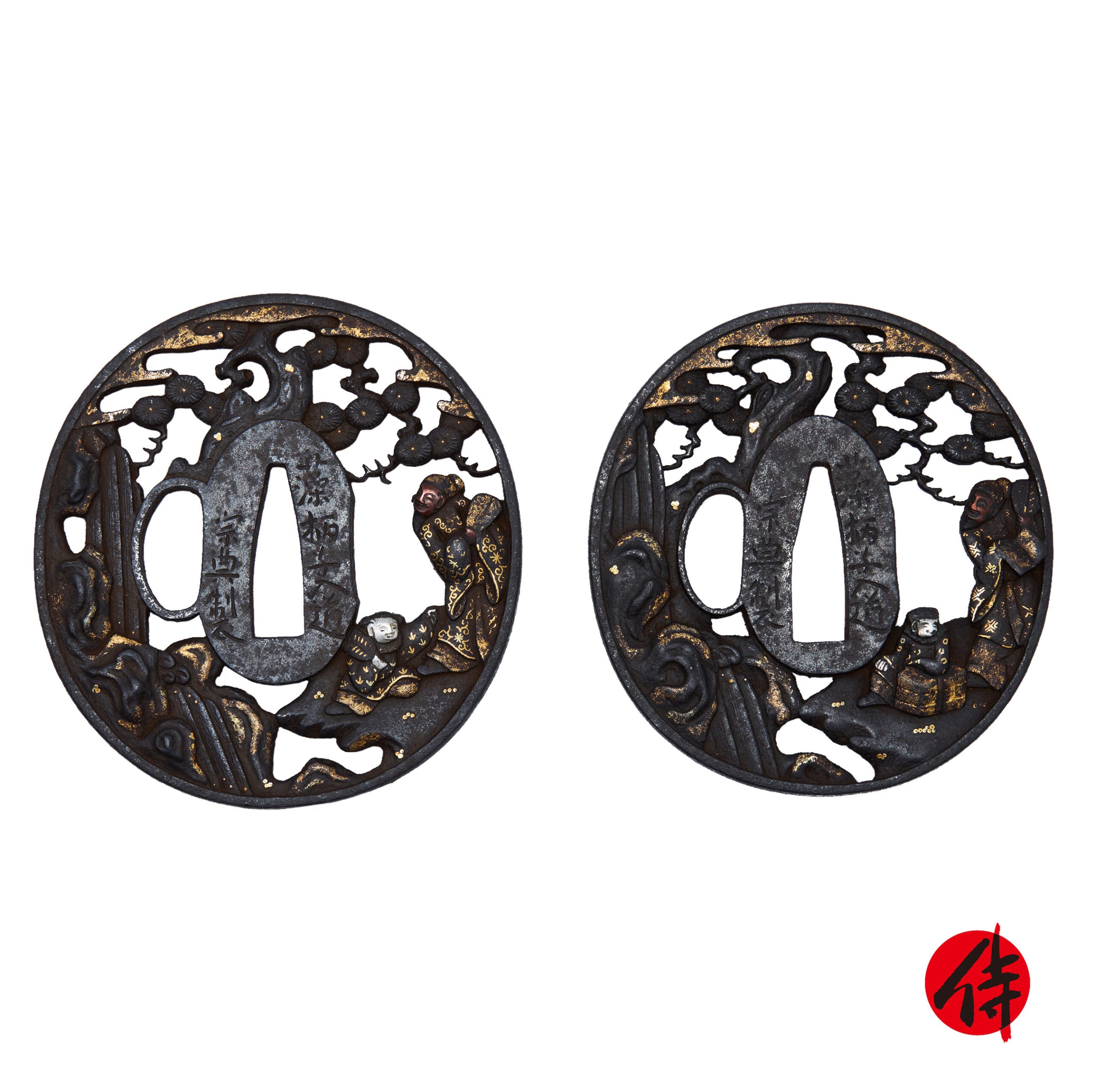 Edo period antique Kenjin-Zu Tsuba for Samurai Sword (T-848)