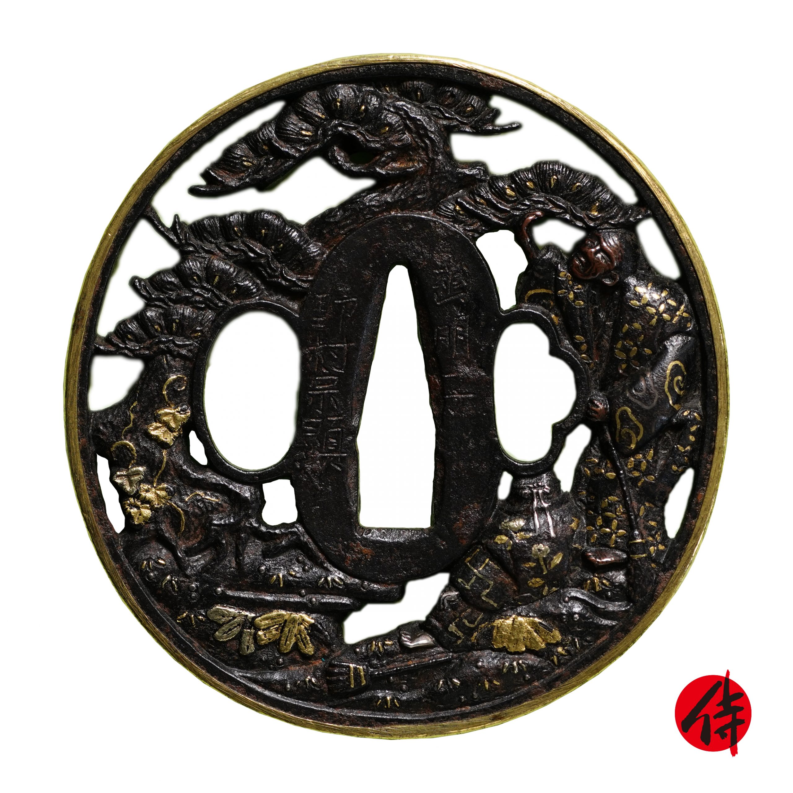 Edo period antique Nomura Tsuba for Samurai Sword with NBTHK Hozon Certificate (T-328)