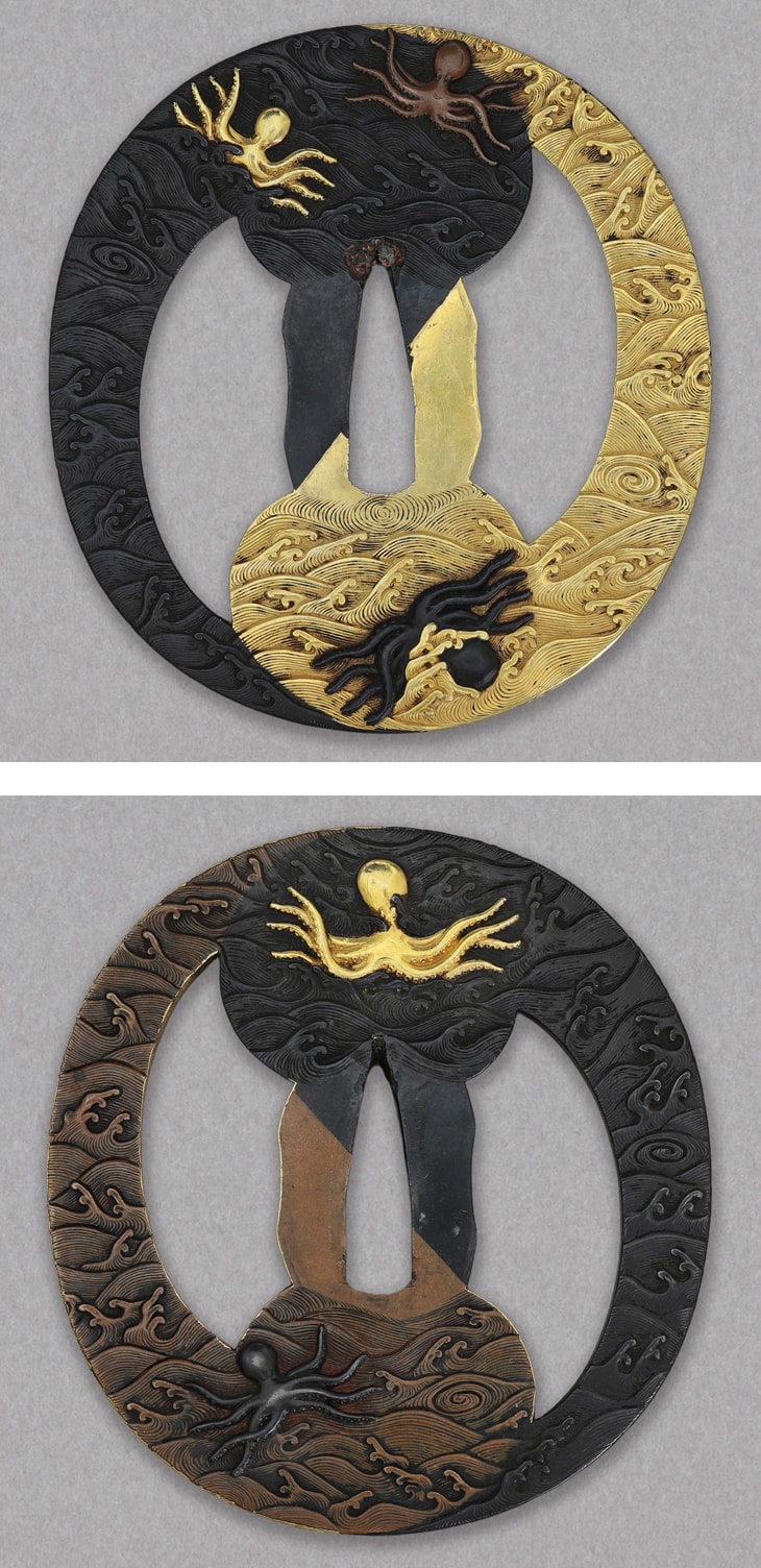 鍔:巴透波濤群蛸の図 Tsuba:Tomoe Shinkiro Hato Gun Tako Zu
