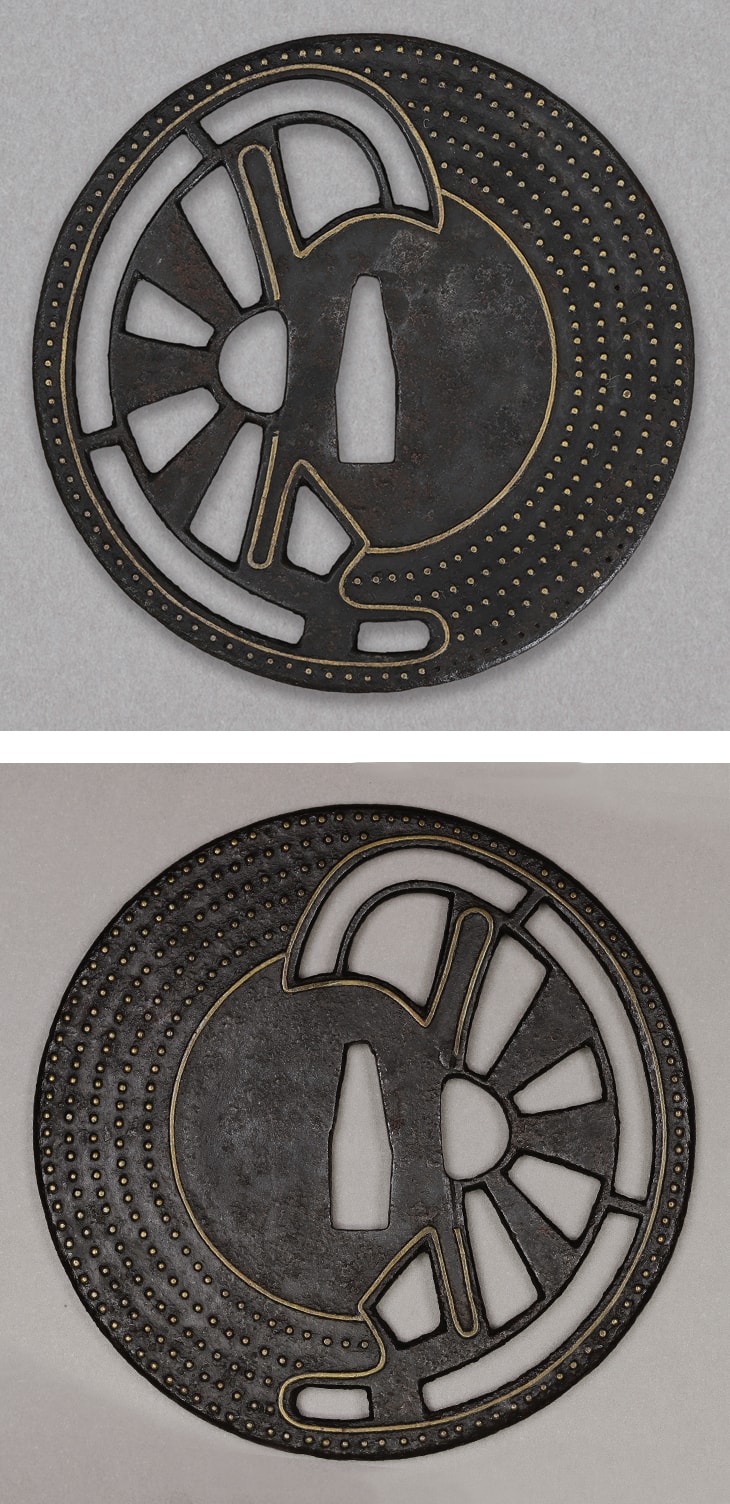 鍔:車透点象嵌図 Tsuba:Kuruma Sukashi Ten Zogan Zu