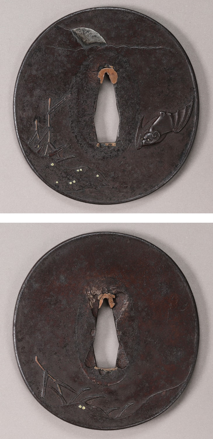 鍔:月下水辺蝙蝠図 Tsuba:Gekkamizube Komori Zu