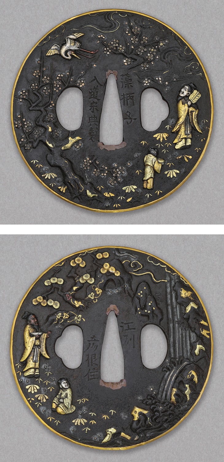 Tsuba - Tokuho - by Hikone School - Rinnasei ni Rihaku Kanbaku Zu