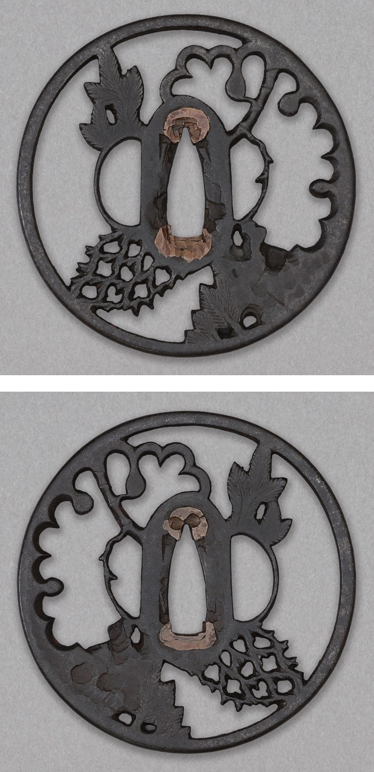 Tsuba - Tokuho - by Owari School - Shochiku Sekka Sukashi Zu