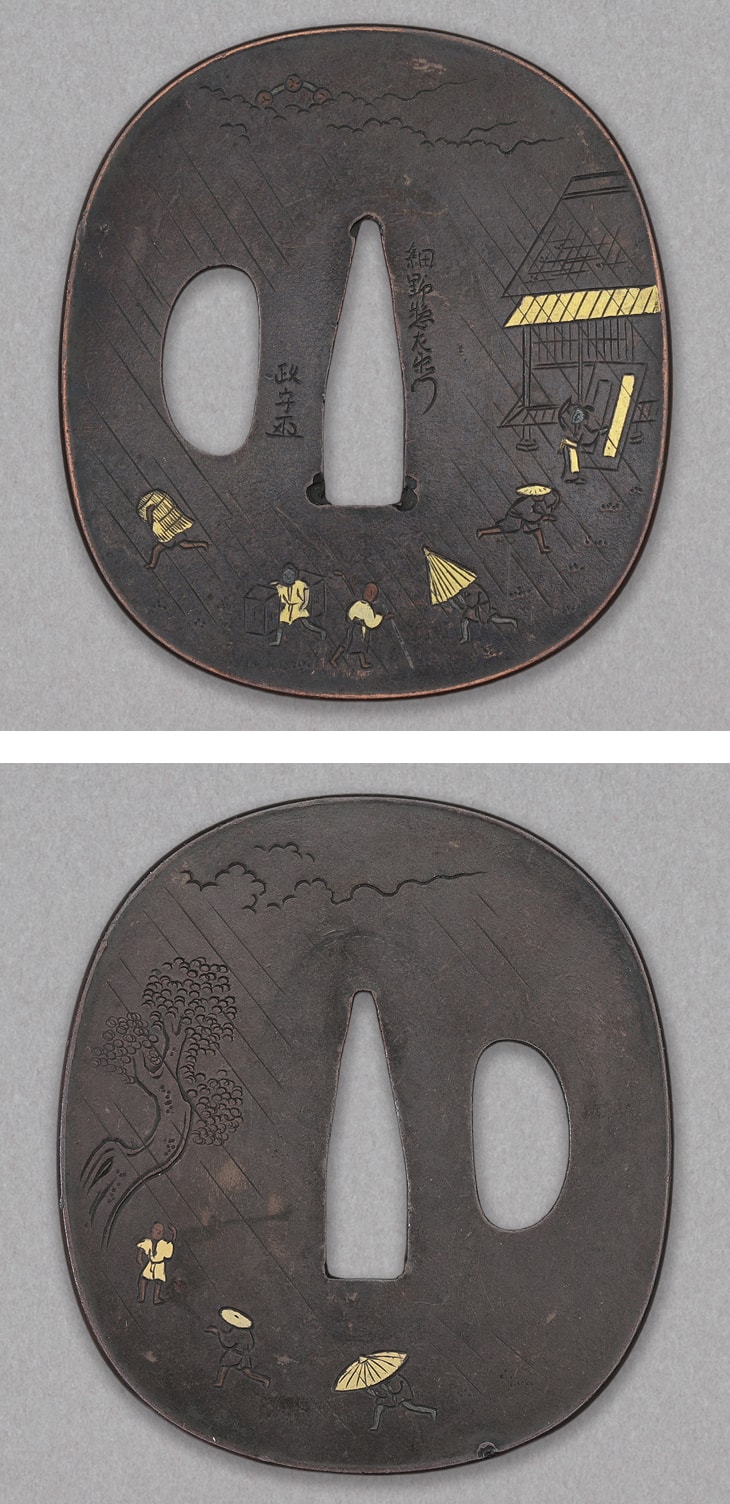 Tsuba - by Ishiguro Masamori - Yuudachi Zu (Evening Shower Design)