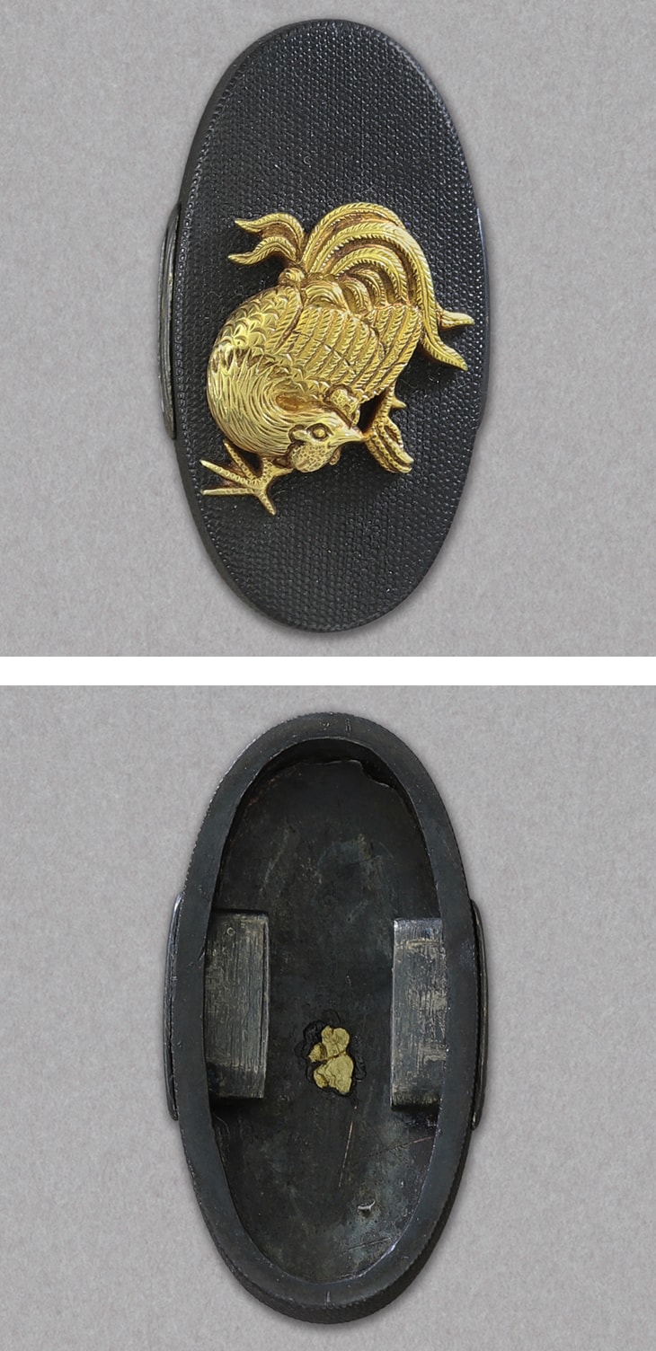 Fuchi-Kashira - Tokuho - by Goto Enjo - 縁頭:鶏図 Fuchigashira:Niwatori Zu