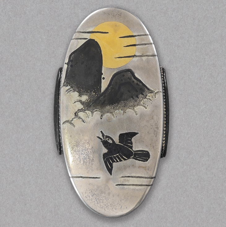 Fuchi-Kashira - Hozon - by Murakami Josen - Fuchigashira: Akegarasu Zu (Crows at Dawn Design)
