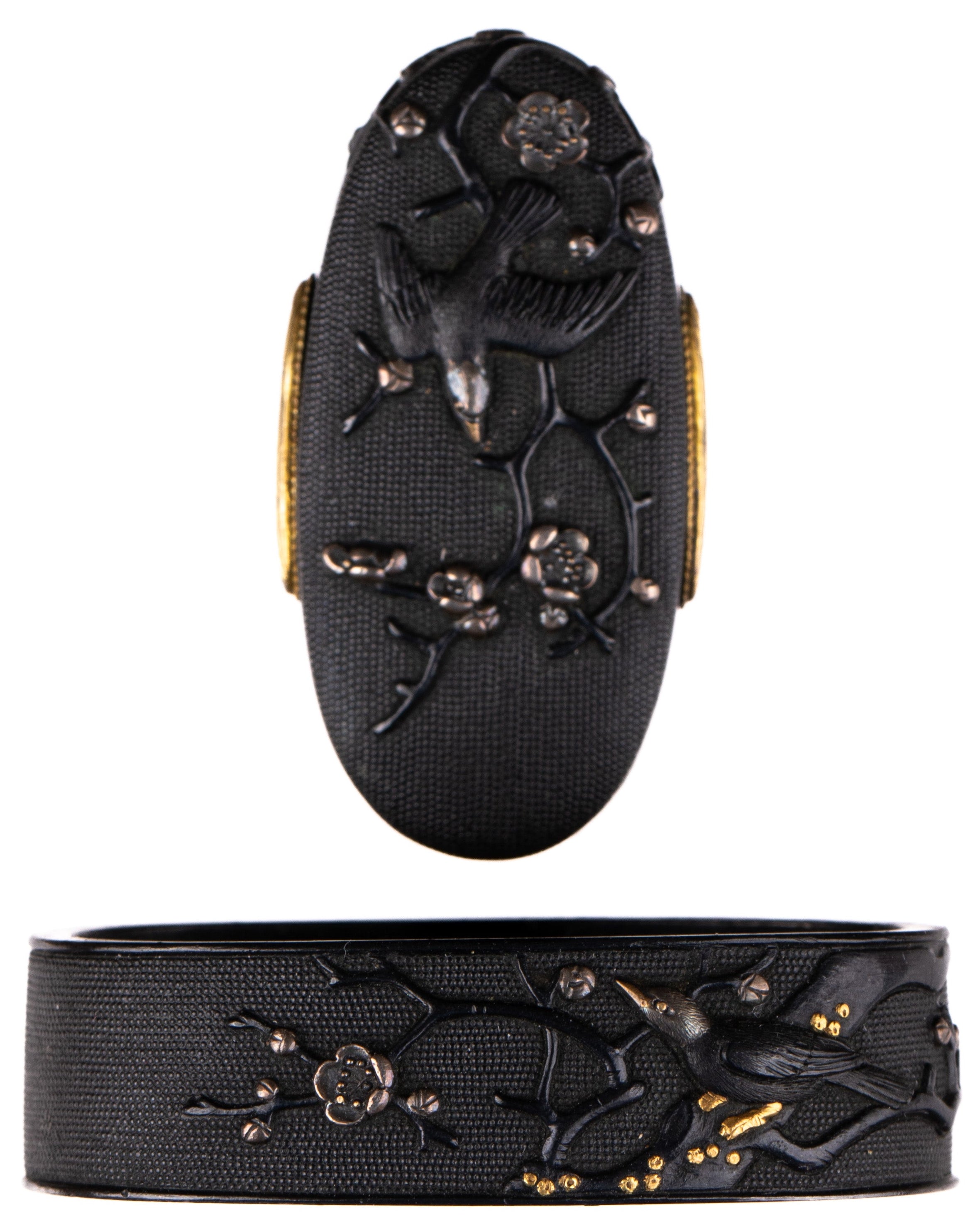 Fuchikashira signed "Issho Nakagawa Katsuyoshi" with NBTHK Hozon Tosogu. Plum and Nightingale