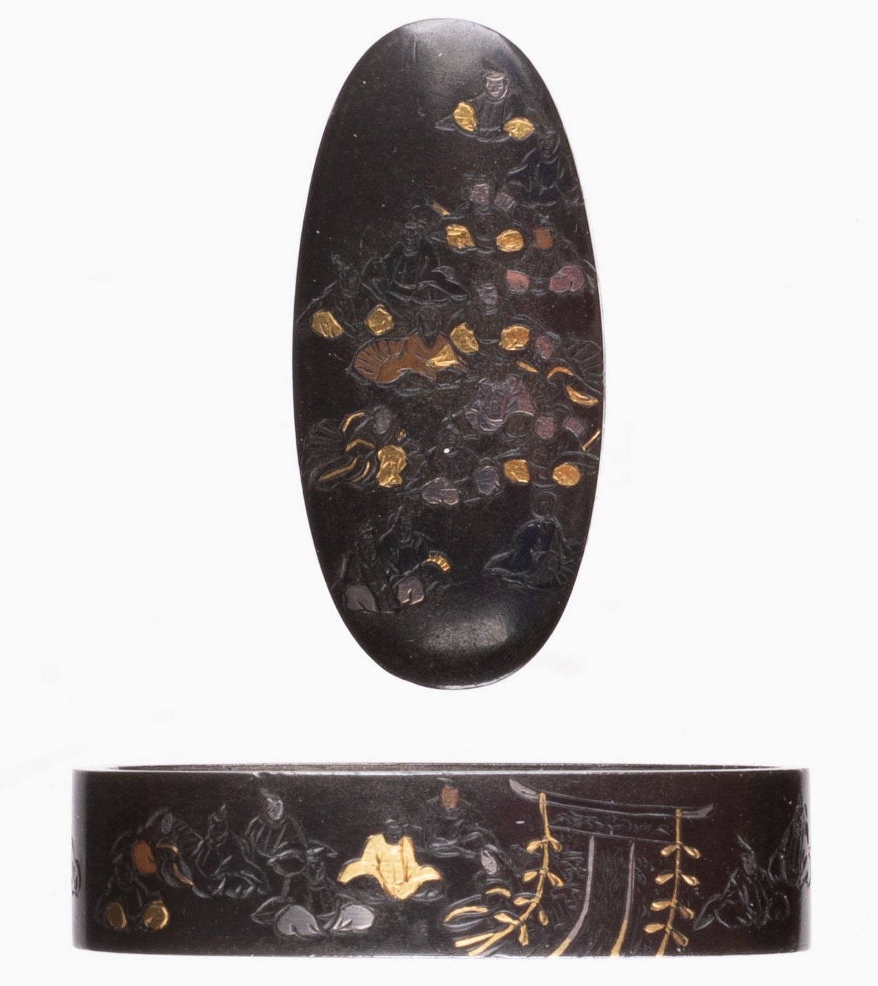 Shibuichi Fuchikashira signed Hosono Sozaemon Masamori with NBTHK Hozon Tosogu 36 Poets