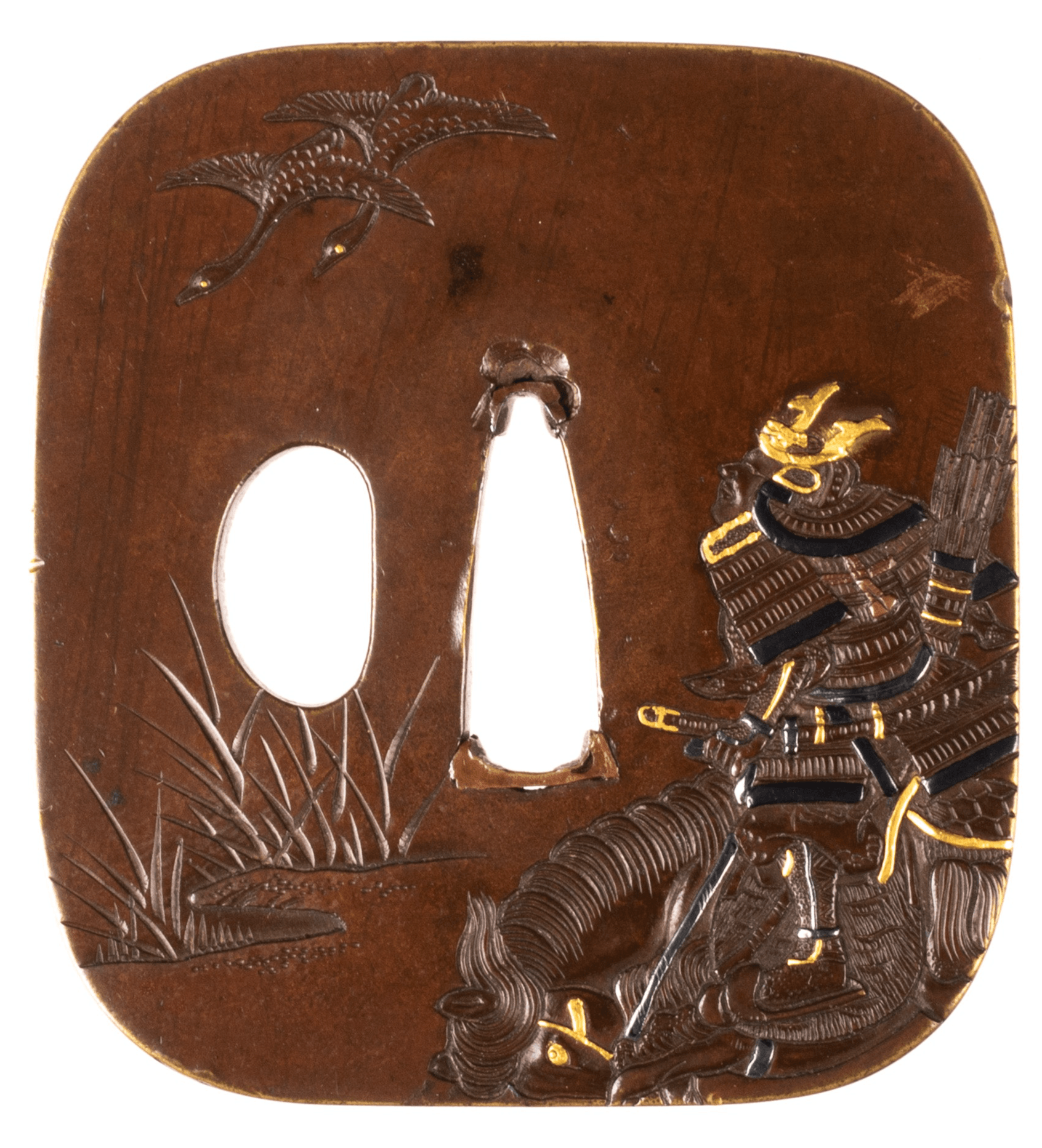 Brass tsuba signed "Tsuneshige" with NBTHK Hozon Tosogu