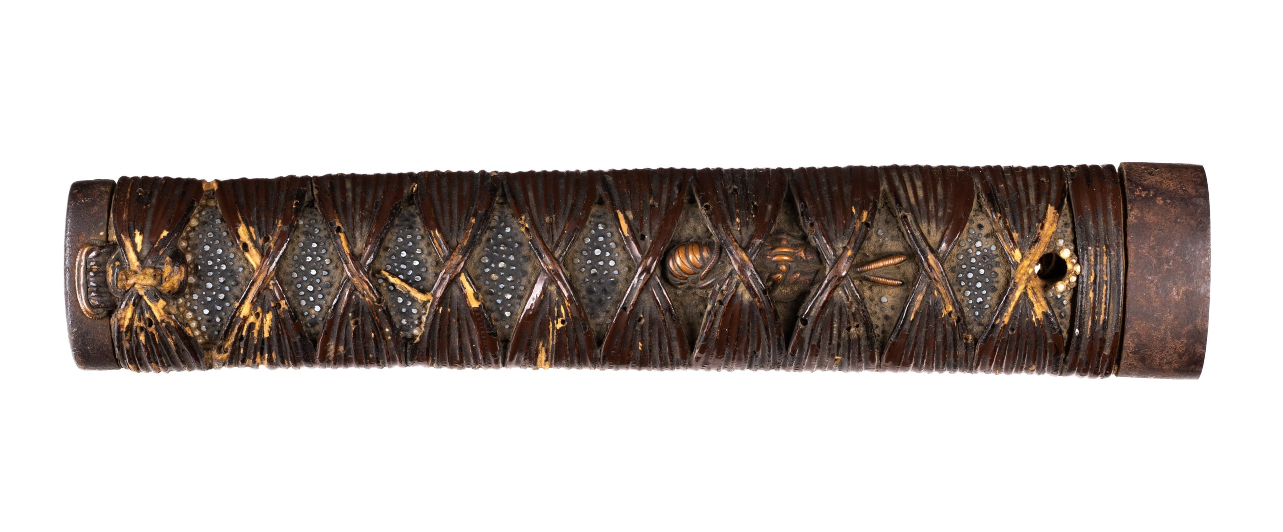 Edo period tsuka with iron fuchikashira and copper lobster menuki