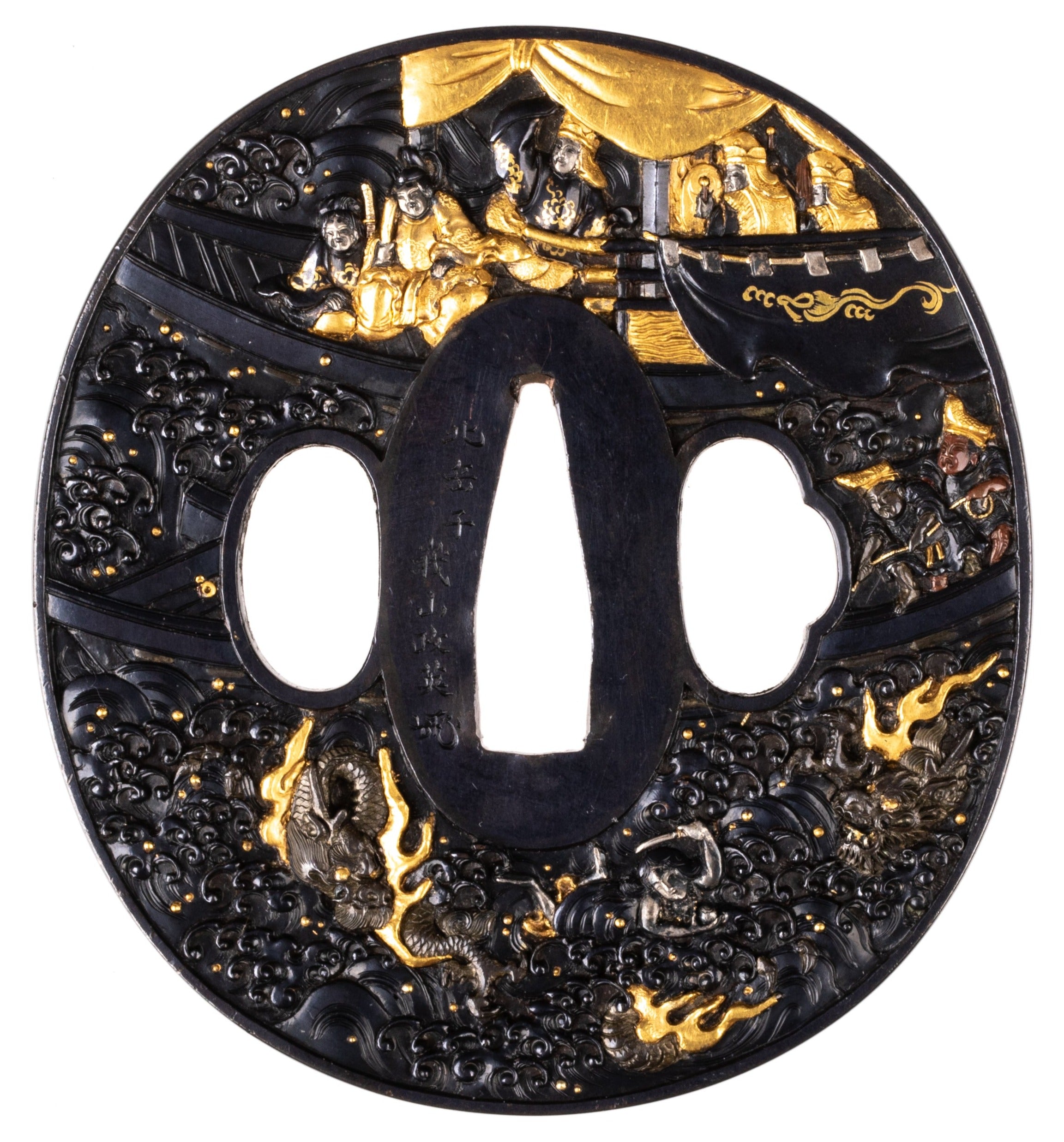 Shakudo tsuba signed "Hokugakushi Gasan Masahide" with NBTHK Tokubetsu Hozon Tosogu