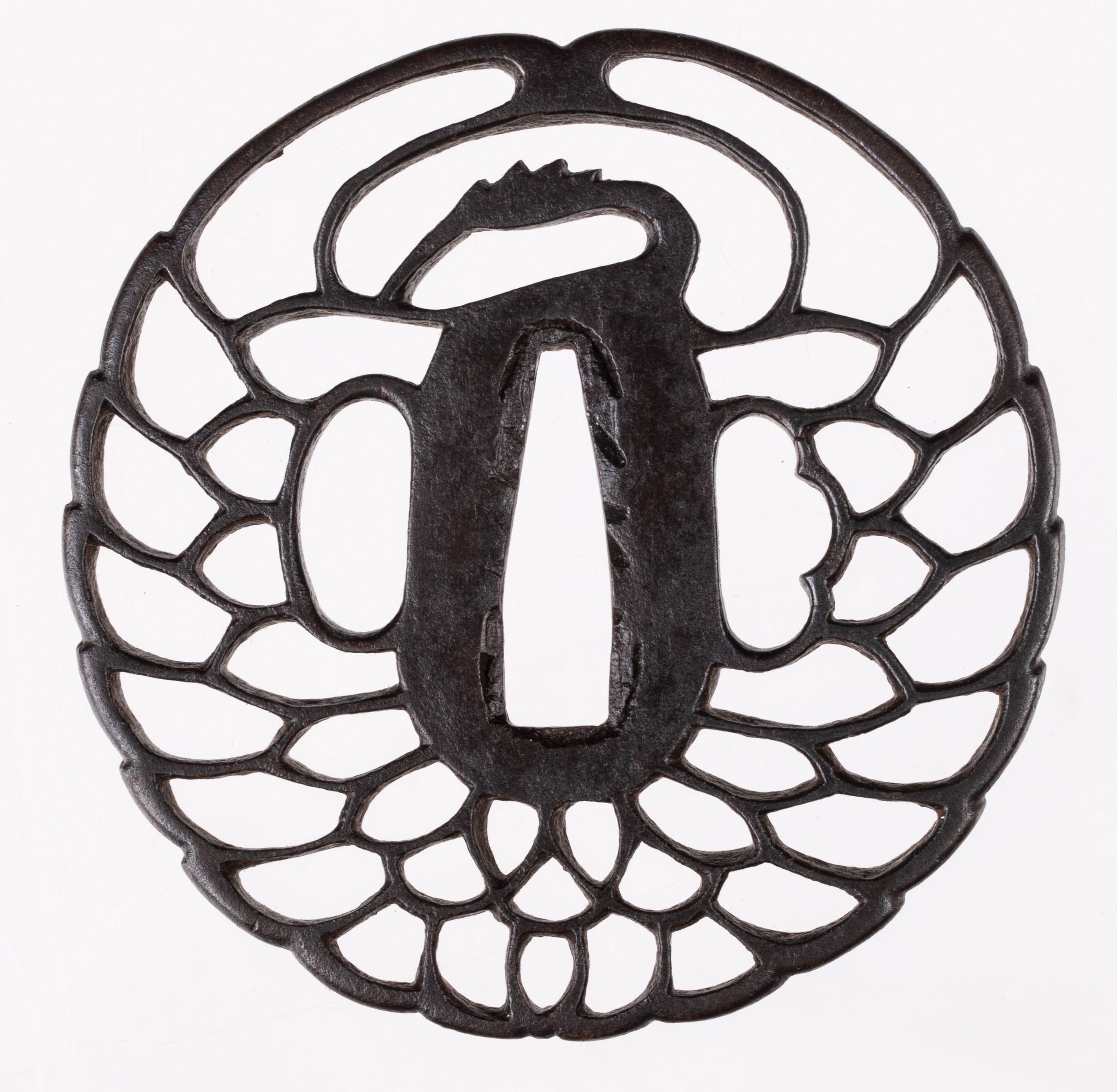 Iron Crane Sukashi Tsuba with NBTHK Hozon Tosogu - Kyo-Sukashi School - Tsurumaru