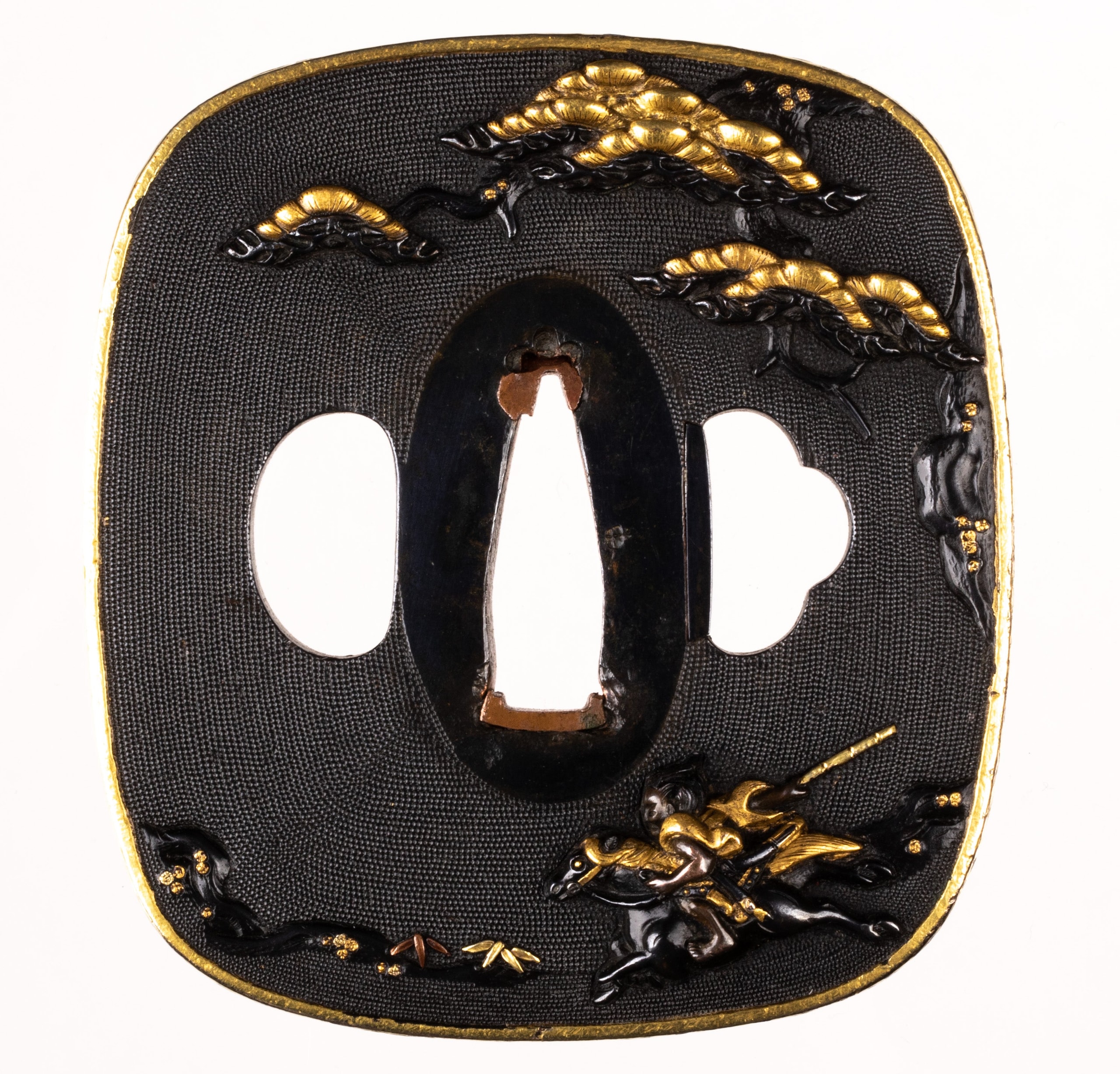 Shakudo nanako Kaga Goto School tsuba with NBTHK Hozon Tosogu Kurabe Uma