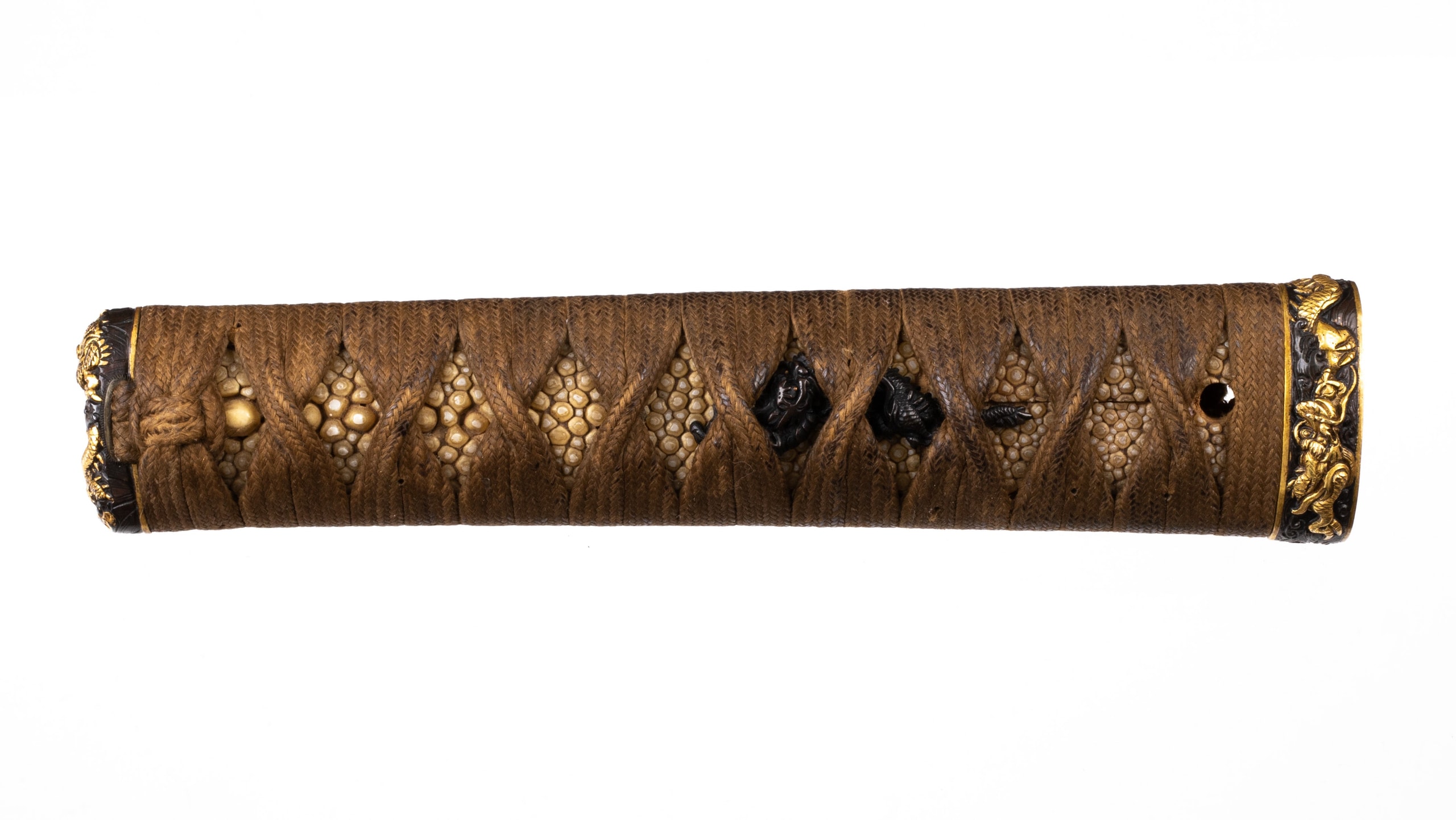 Dragon theme wakizashi tsuka signed Hidetomo with Kao high relief