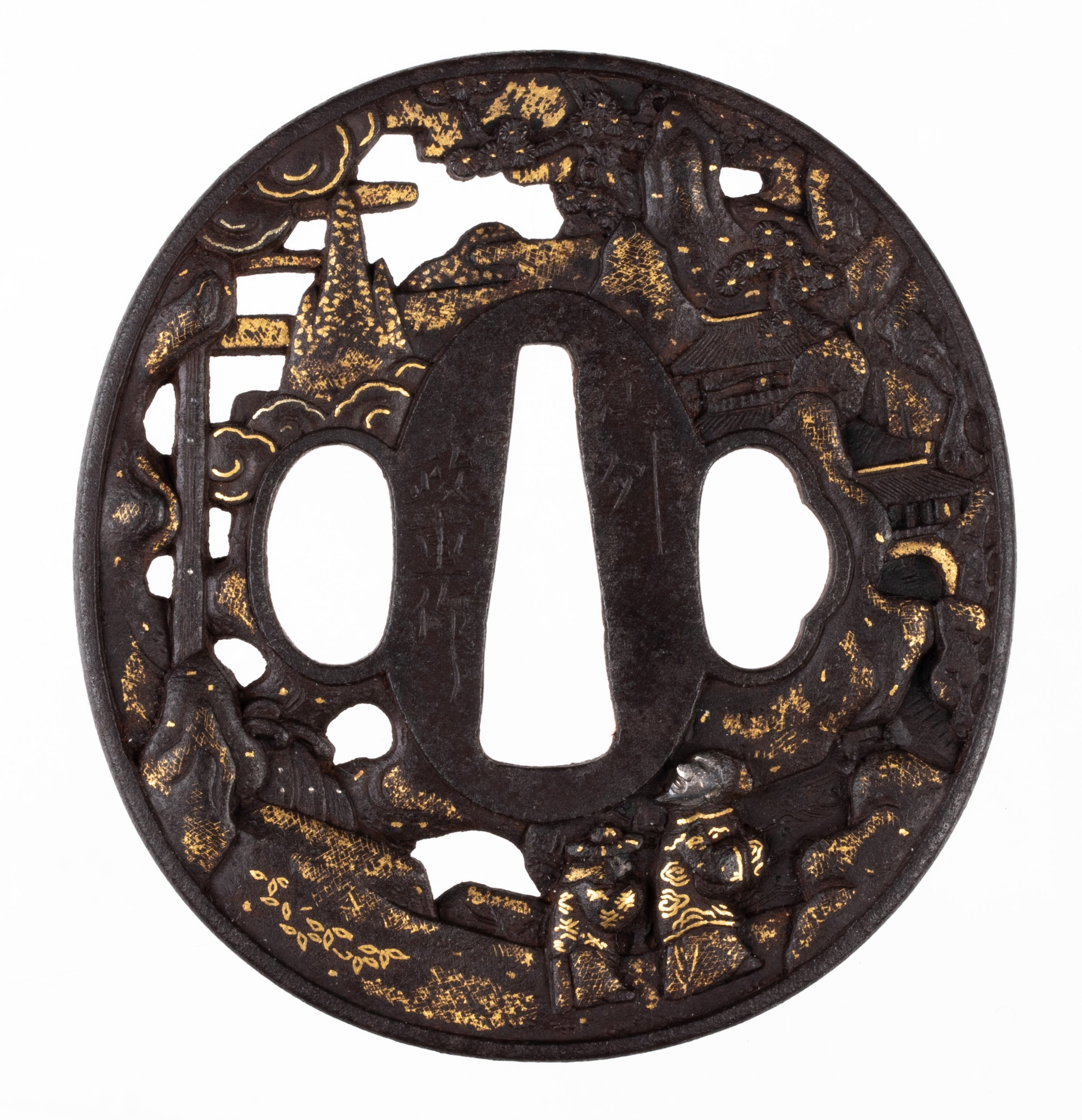 Soten tsuba signed Goshu Masashige with Ri Haku and Great Waterfall