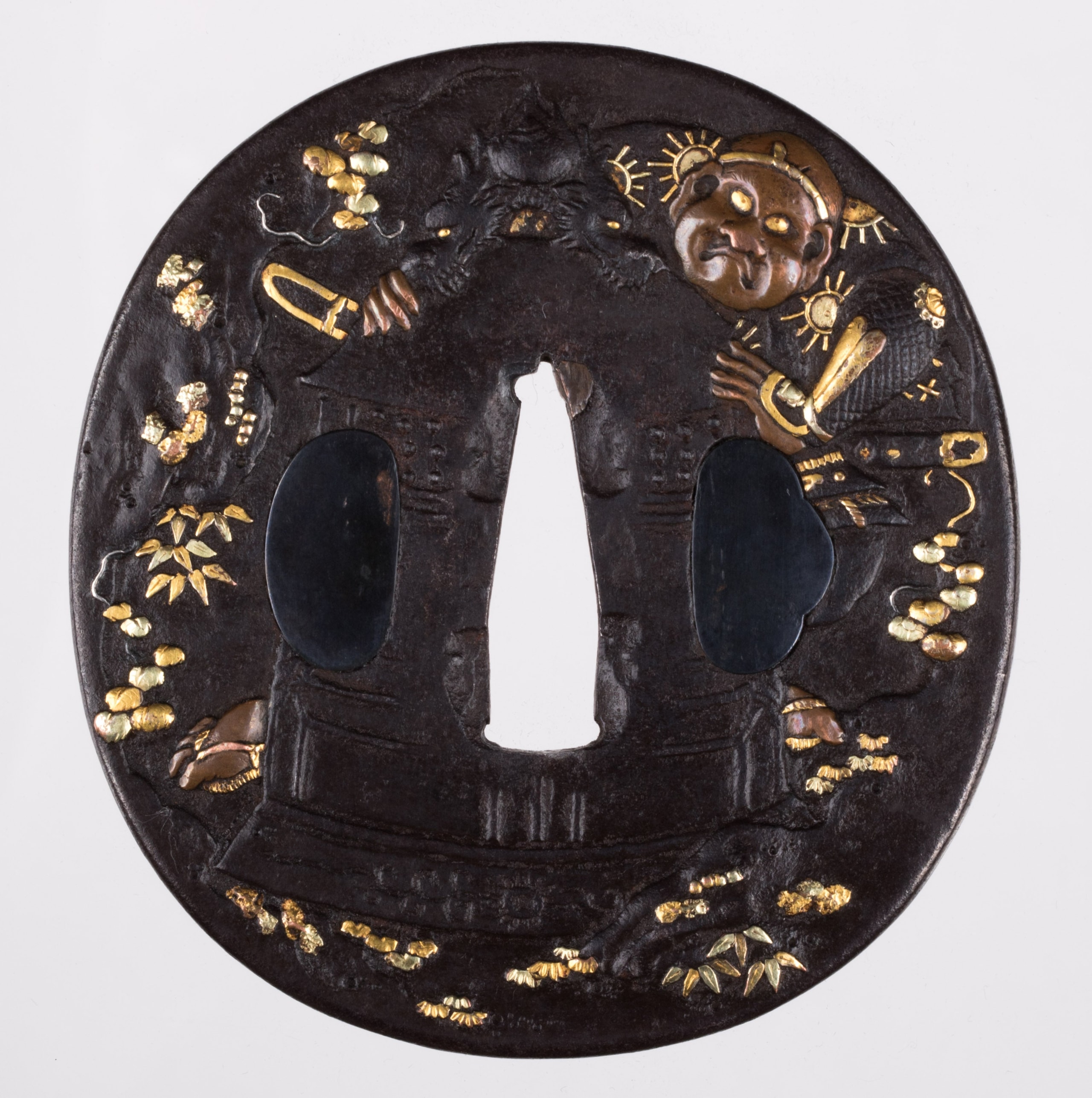 Tsuba - by Nara School - Iron with Benkei and Mii-Dera Bell