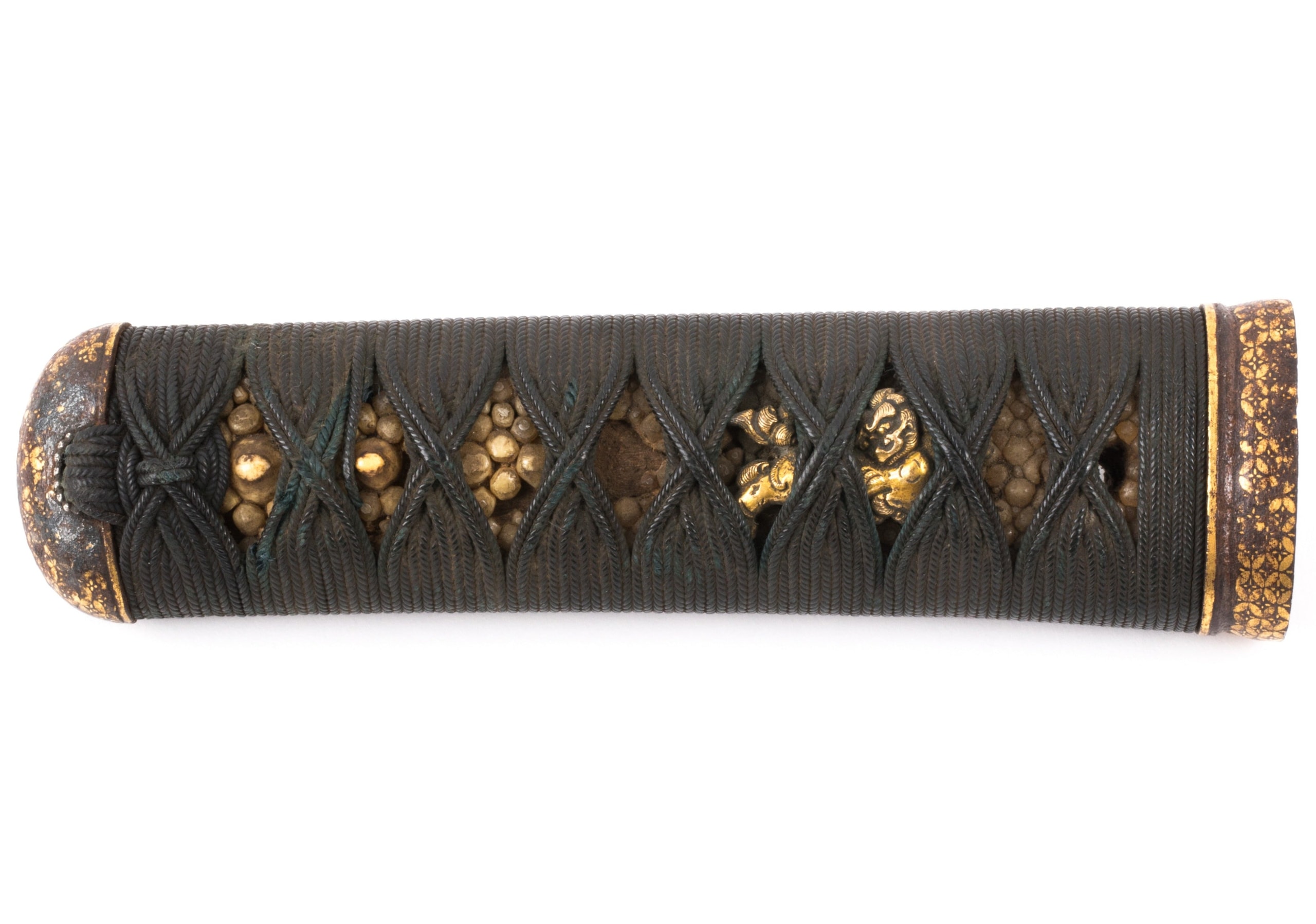 Tanto tsuka with jabara ito maki. Iron fuchikashira