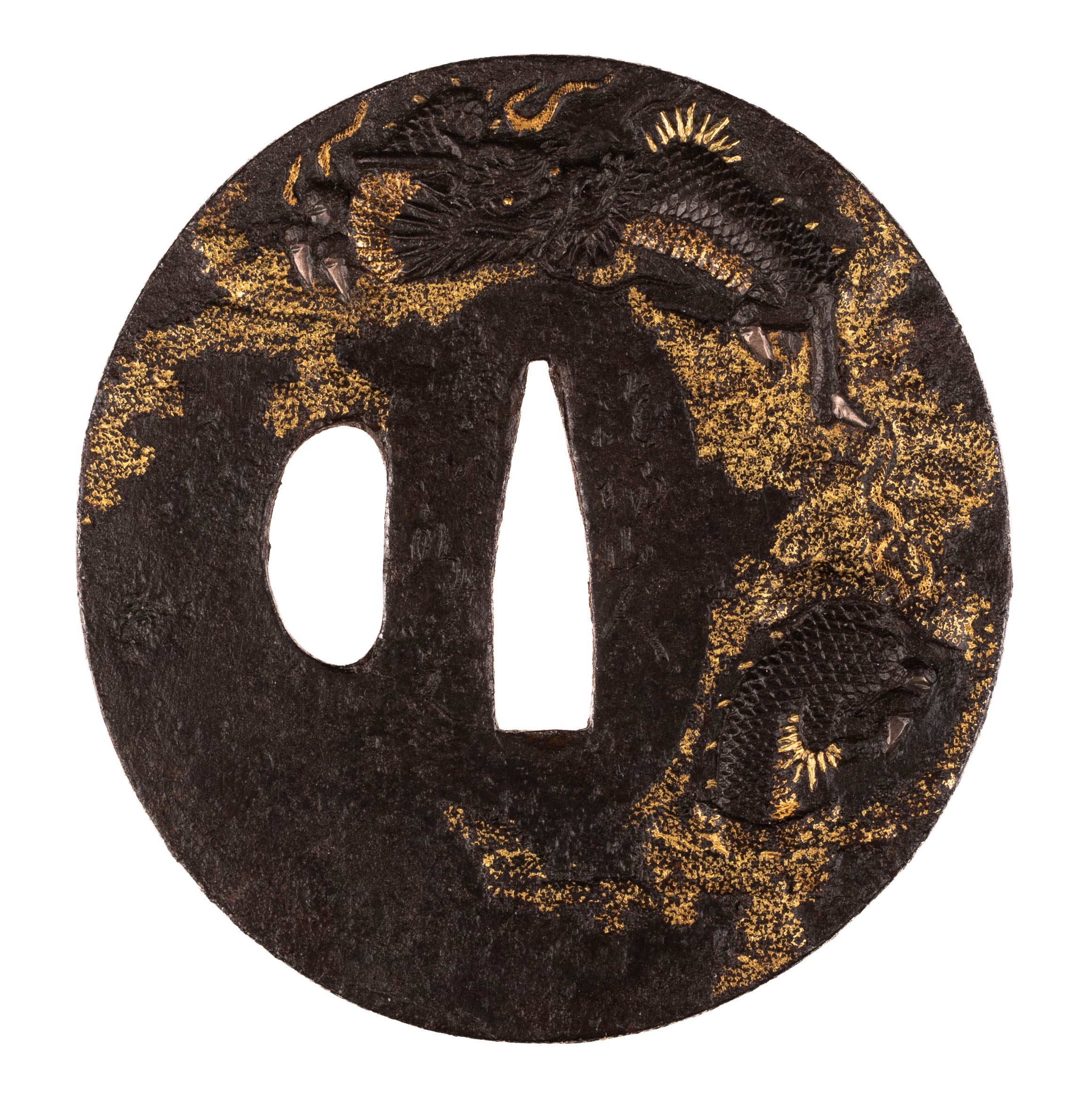 Iron Jakushi School tsuba decorated with a dragon