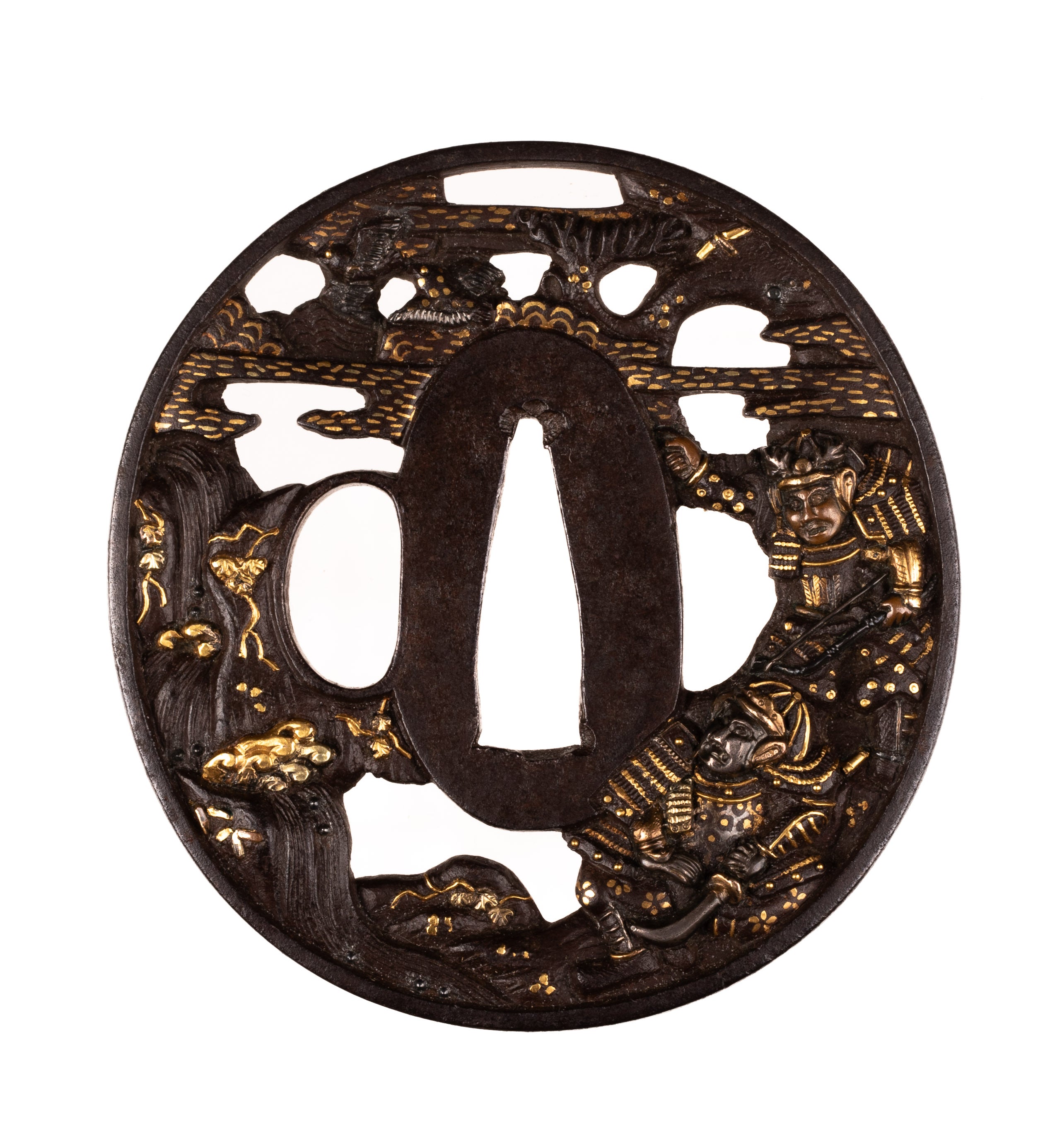 Iron Soten style tsuba. Minamoto Yoritomo at Ishibashi Yama