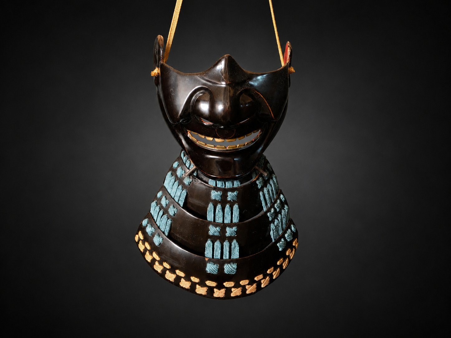 Edo Period Nerikawa Mempō with Three-Lame Yodare-kake – Black Lacquer