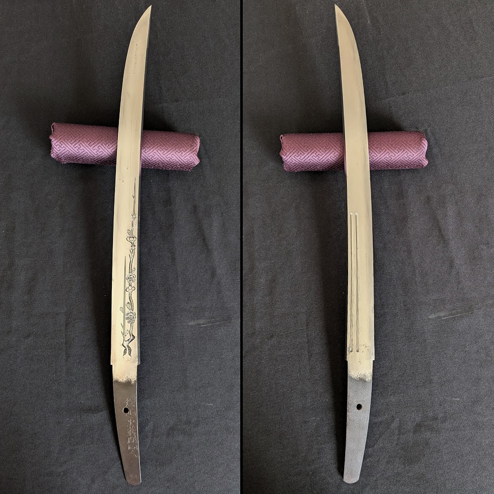 Wakizashi - Hozon - by Nobukuni School - O-dampira Wakizashi by Nobukuni Shigenori with Horimono