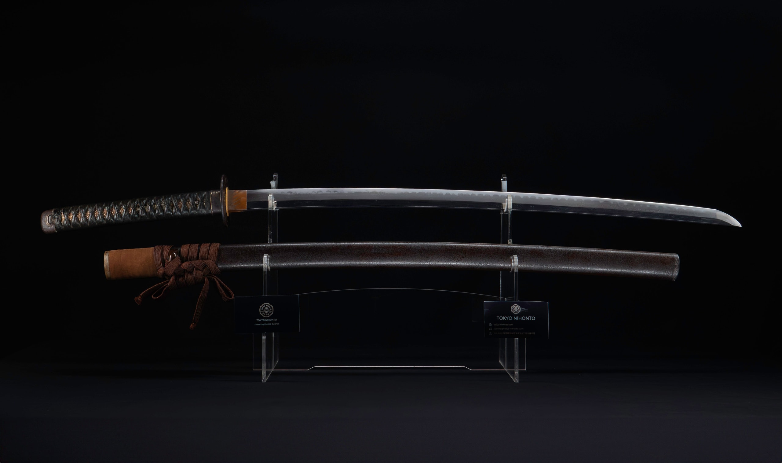 Antique Japanese Katana Sword with Regular Gunome Hamon, Higo Iron Fittings and Black Leather Tsukamaki
