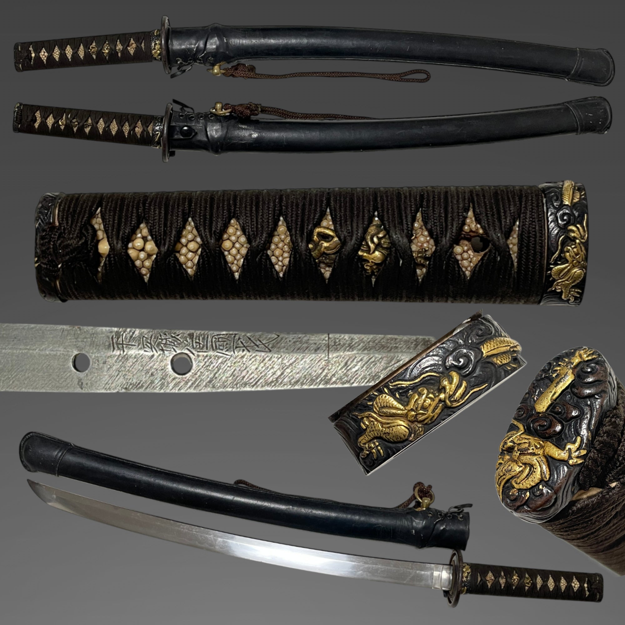 Short Navy Gunto for Crew 搭乗員用短寸海軍刀 Dragon Fuchikashira Heianjoju Kunitake signed